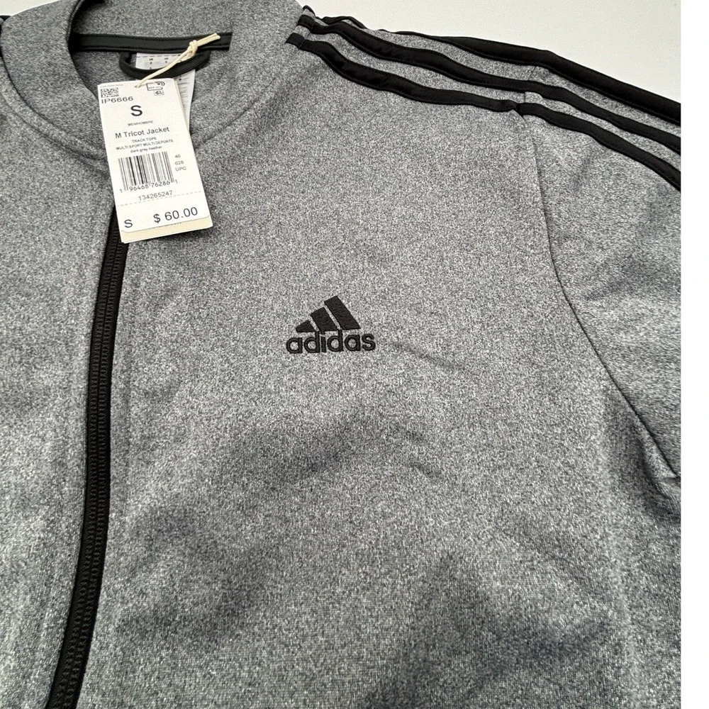 NWT - Adidas Mens Full Zip Track Jacket Gray Three Stripe Lightweight Sportswear